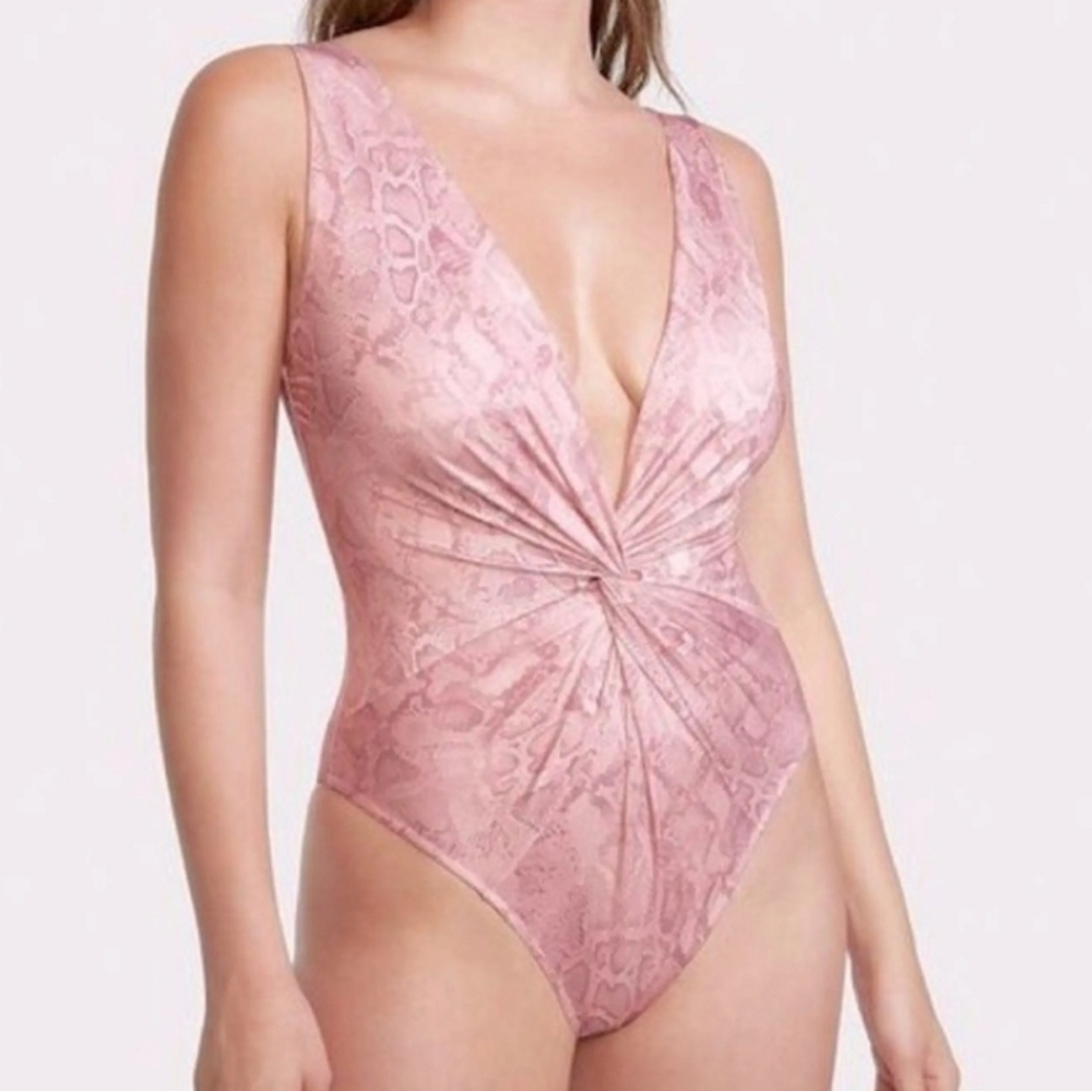 Victoria's Secret Mock Snake Print Twist Deep V-Neckline One Piece Swimsuit